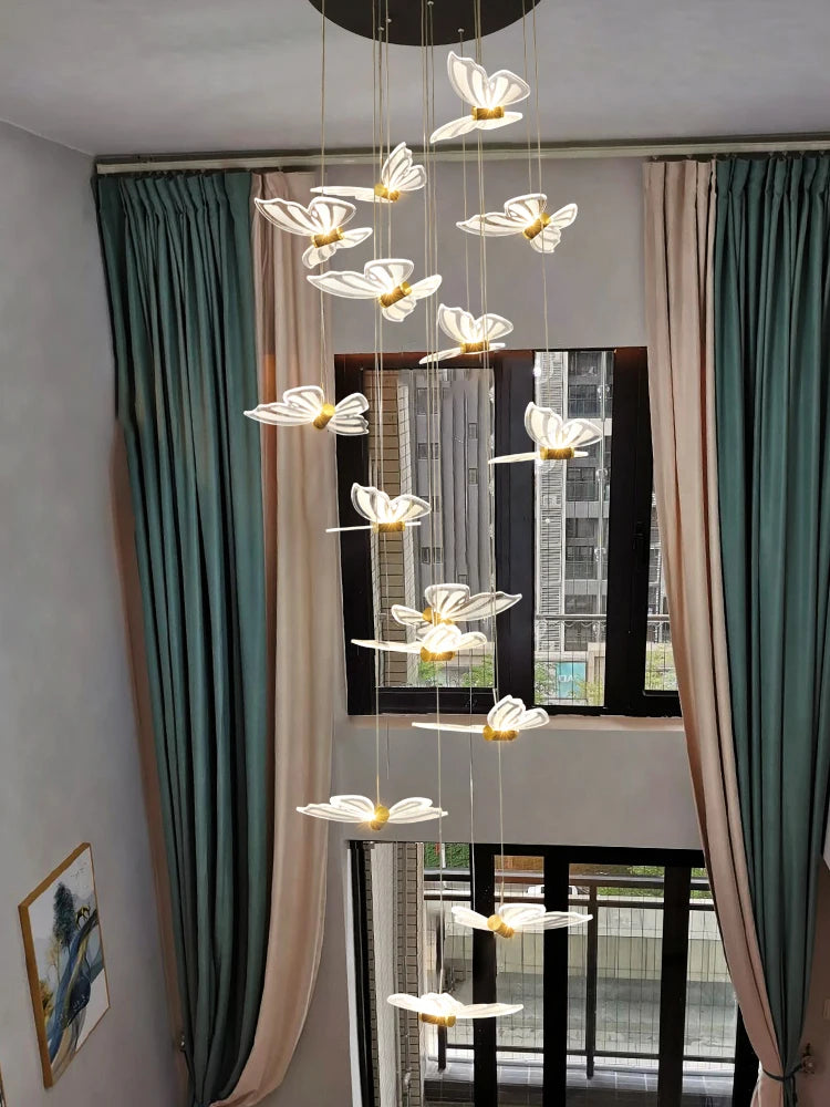 Modern Bird Chandelier Spiral Staircase Long Pendant Light for Living Room Villa Attic Dining Room