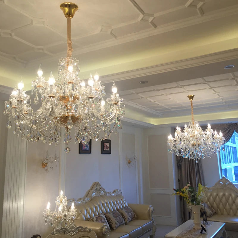 Luxury Home Crystal Chandelier Villa LED Ceiling Pendant Light for Living Room Hanging Fixture Decor