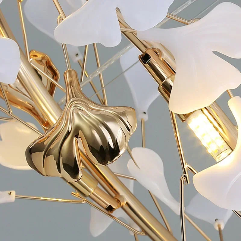 Luxury Ginkgo LED Chandelier Lustre Pendant Light for Living Dining Room Hotel Bar Hanging Fixture Decor