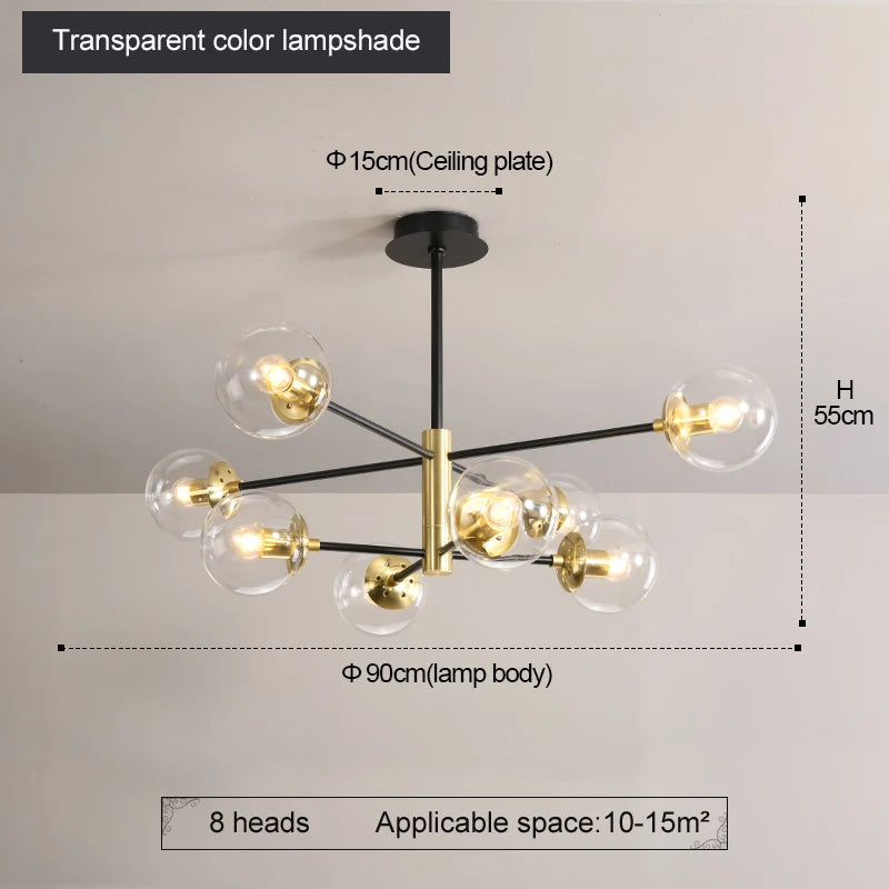 Modern Nordic Glass Ball LED Pendant Chandelier - Black Retro Vintage Loft Home Decor Lamp