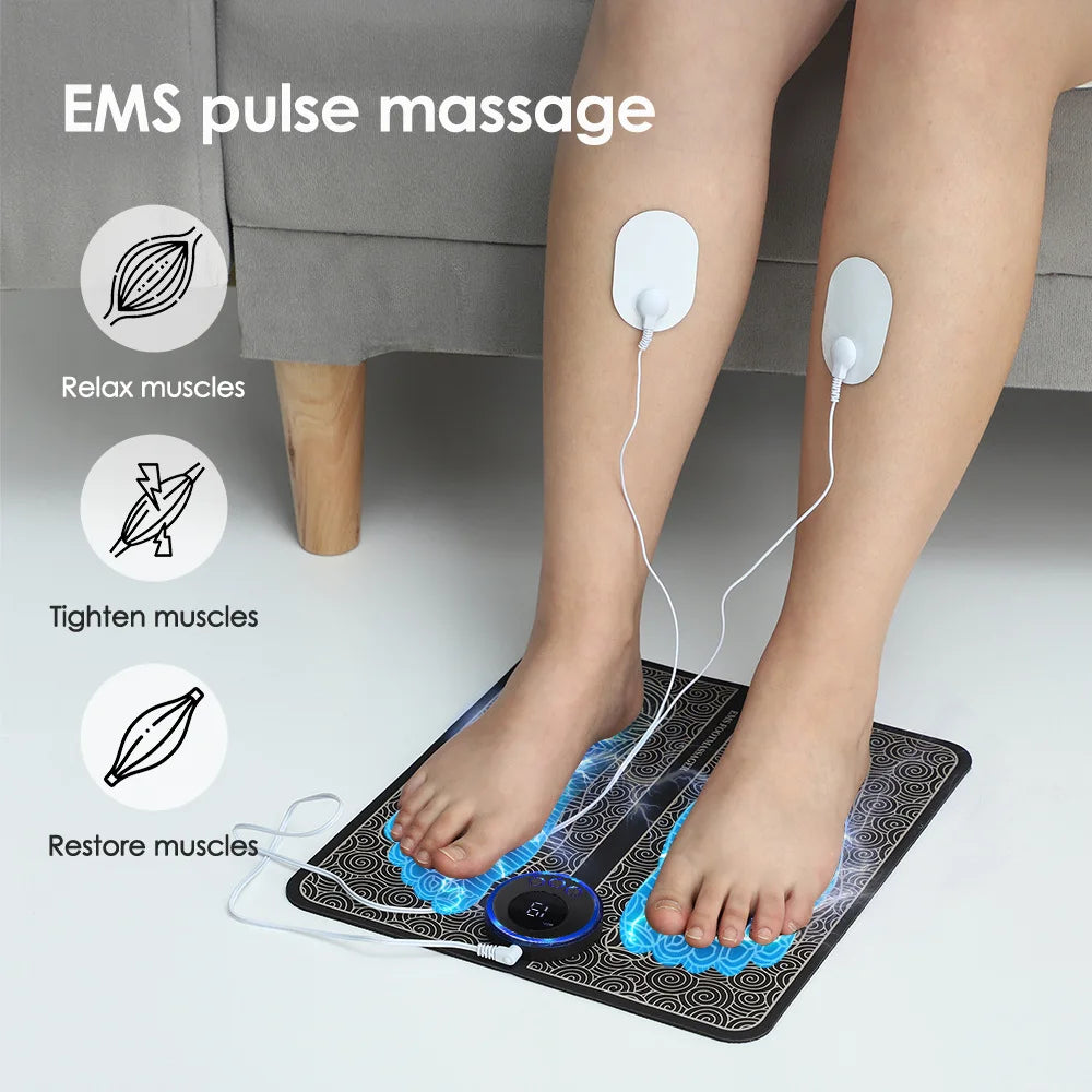 EMS Foot Massager Pad for Pain Relief & Acupoint Massage, Electric Muscle Stimulation to Improve Blood Circulation