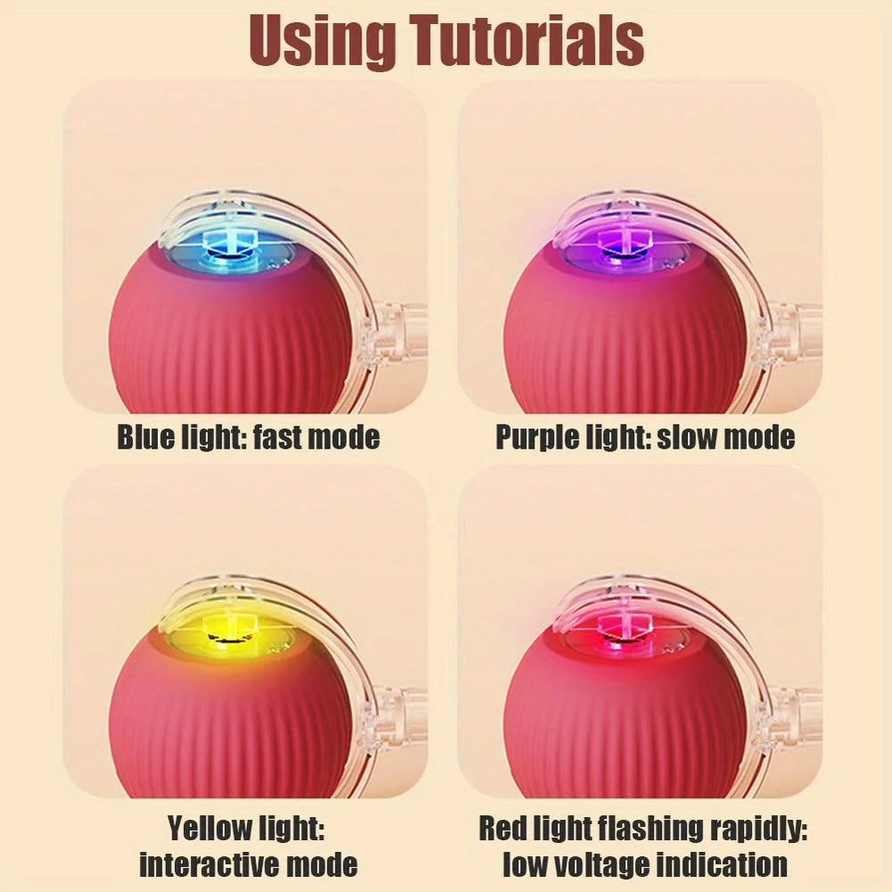 Automatic Interactive Cat Ball Toy, Rechargeable Smart Electric Rolling Ball with Faux Tail Mouse for Dog & Cat Training