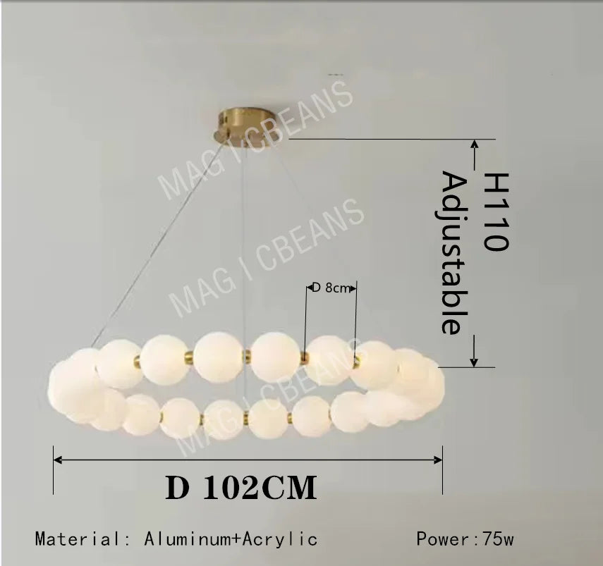 Nordic Magic Bean Round Chandelier - Modern Minimalist Lamp for Living Room, Bedroom & Restaurant