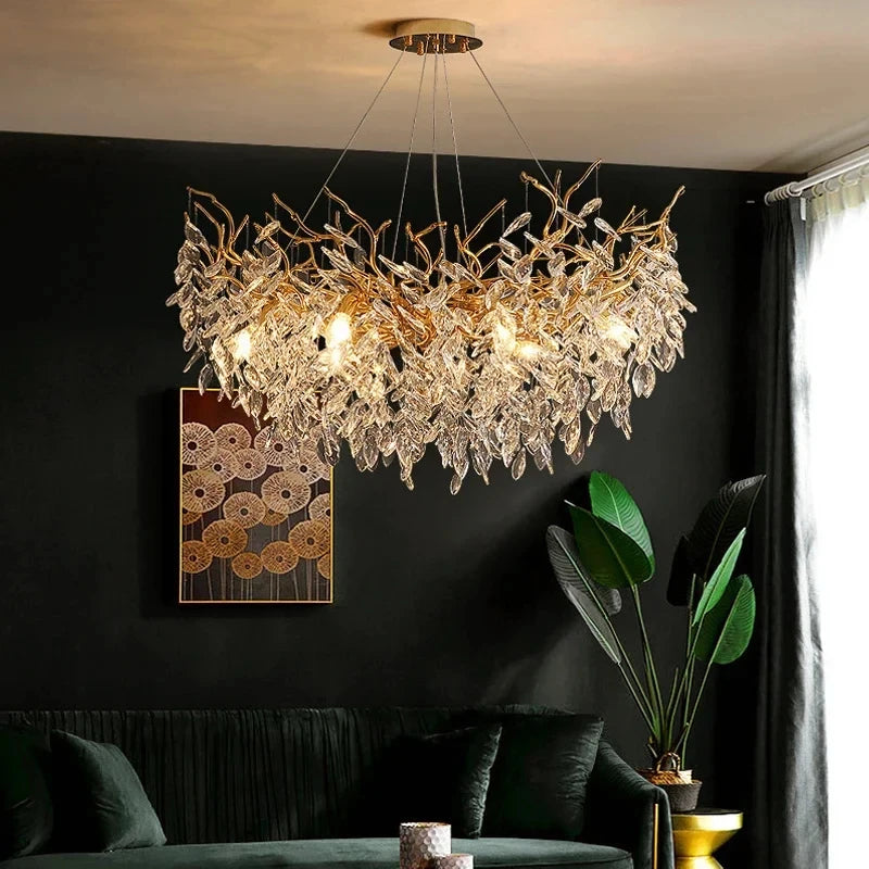 Luxury Gold Crystal LED Chandelier Lustre Ceiling Pendant Lamp for Living Dining Room Bedroom Villa Fixture