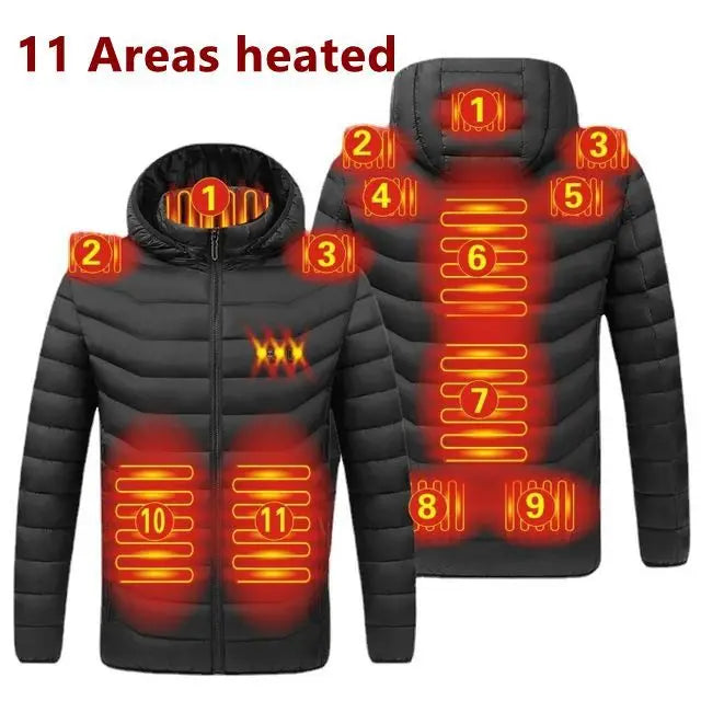 Men's Heated USB Jacket Winter Outdoor Electric Heating Warm Sports Thermal Coat Clothing Heatable Parka