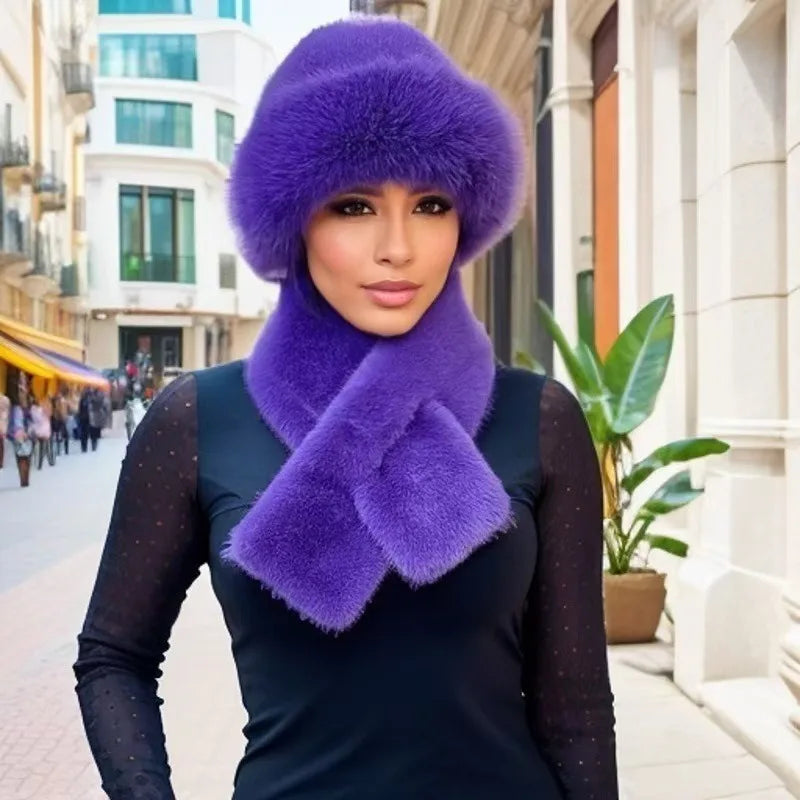 Luxury Faux Fur Hat & Scarf Set Warm Elegant Versatile Winter Wear for Cold Commute High-End Holiday Party