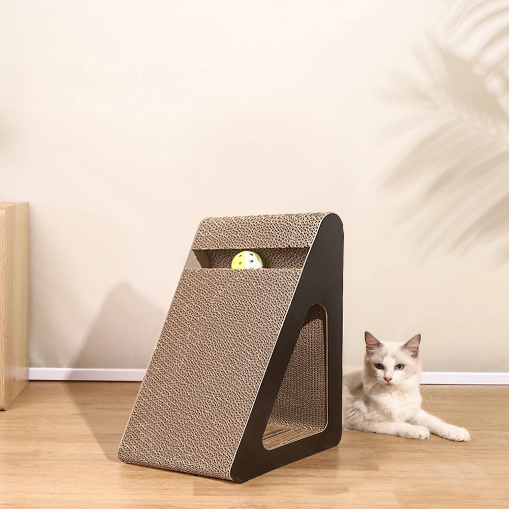 2 in 1 Cat Scratcher Cardboard Triangle with Spinning Balls Sturdy Anti-Scratch Cat Stress Relief Toy for Pets
