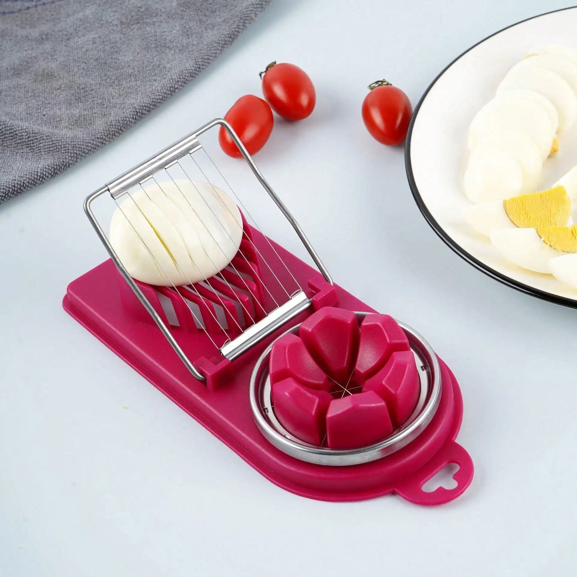 Multifunctional 2-in-1 Stainless Steel Wire Egg Cutter with PP Base - Kitchen Accessory Tool