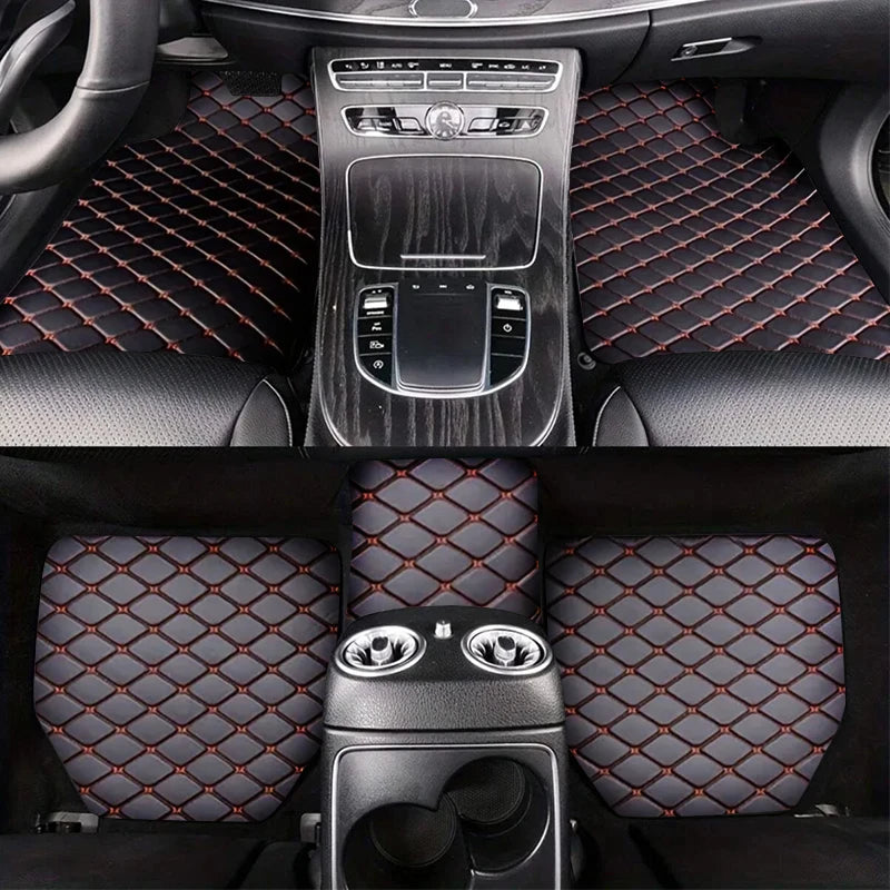 Universal Car Floor Mats - PU Leather Waterproof Dust-Proof Auto Carpet Protector Pads, Car Interior Accessories