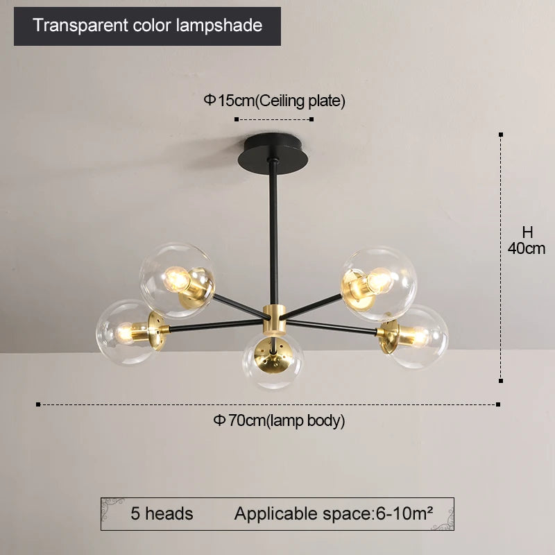 Modern Nordic Glass Ball LED Pendant Chandelier - Black Retro Vintage Loft Home Decor Lamp
