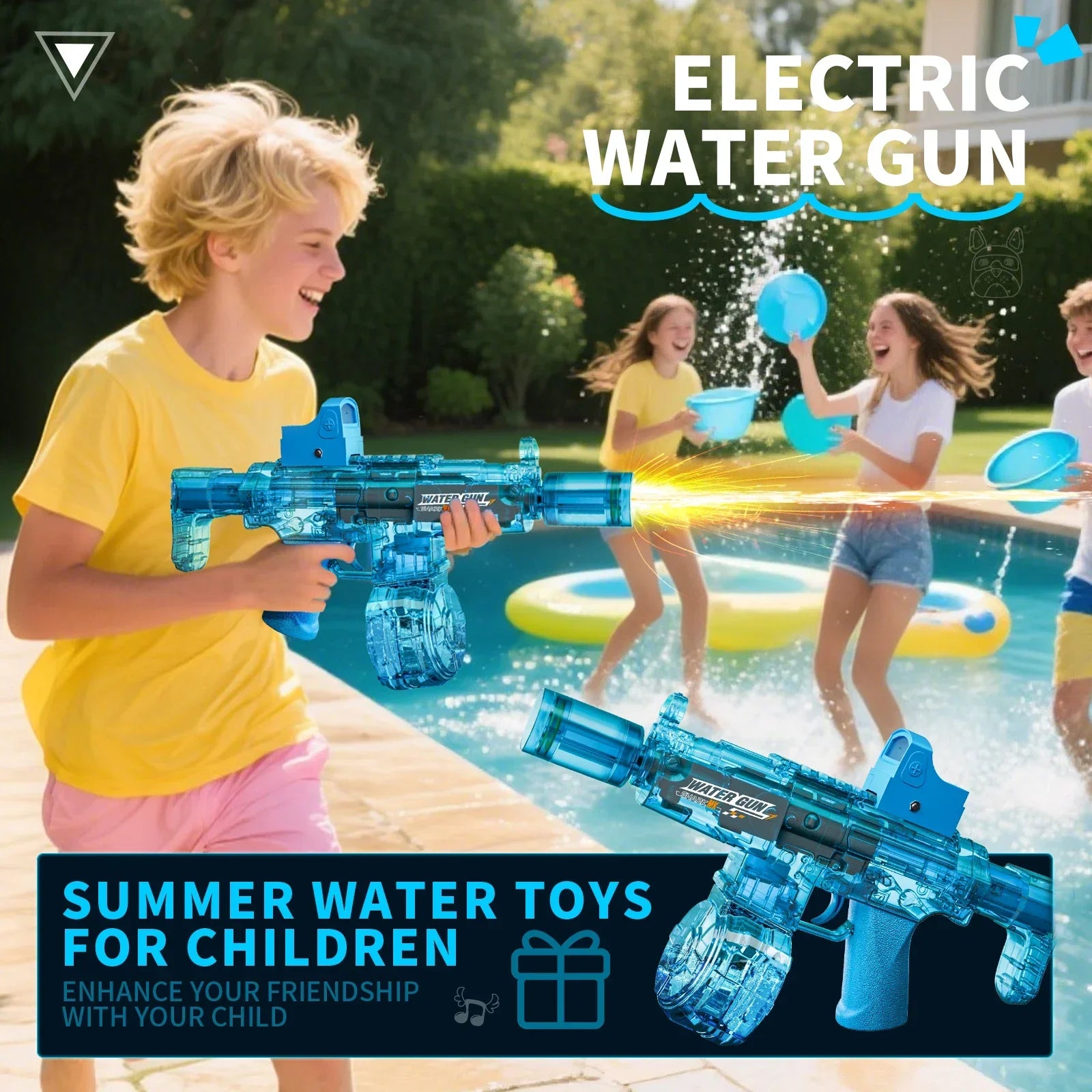 Electric Water Gun Toy with Simulated Firing and Recoil - Automatic Sensor Lights Water Pistol for Kids Summer Beach Play