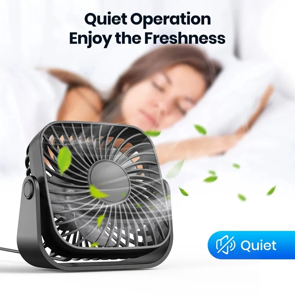 TOPK 4-Inch USB Mini Portable Fan for Camping - 3-Speed Quiet Desk Table Personal Fan with 360° Adjustment for Home