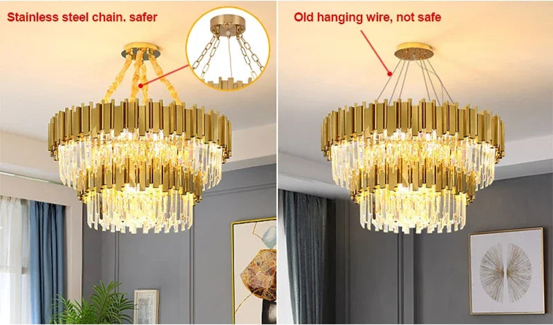 Luxury Modern Gold LED Chandelier K9 Crystal Tricolor Pendant Light for Interior Ceiling Dining & Living Room Bedroom