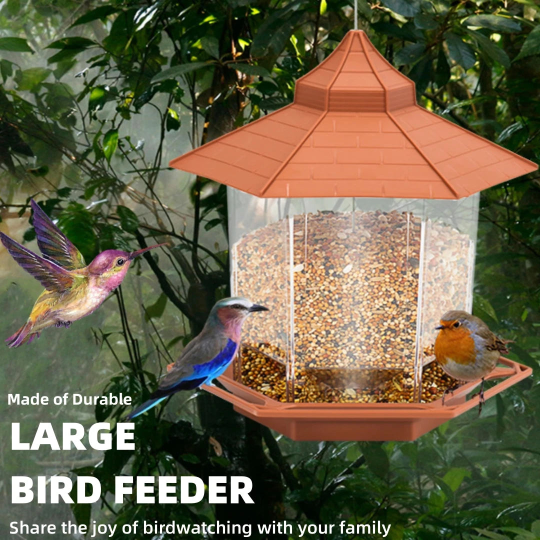 Automatic Bird Feeder Hanging Gazebo Outdoor Multi-Hole Nut Feeding House Bird Food Container
