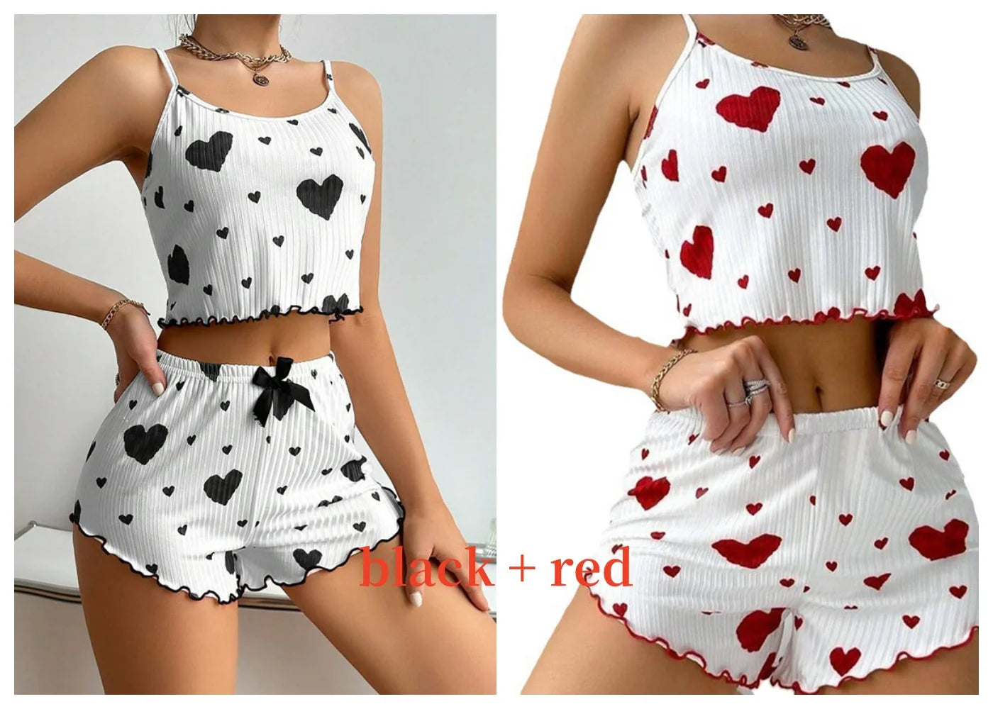 Women's Pajamas Set Sleepwear - White Short Tank Top and Shorts, Soft Breathable Casual Sleepwear with Print