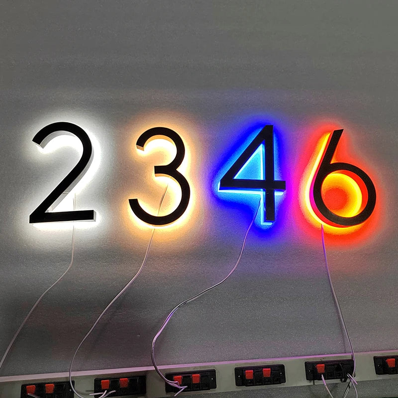 Custom Metal 3D LED House Number Sign, Outdoor Waterproof Address Plate for Home & Apartment Doors