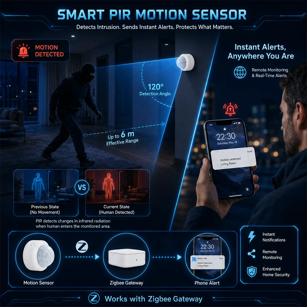 Zigbee 3.0 PIR Motion Sensor - Smart Home Sensor Works with Home Assistant, Alexa, Yandex, ZHA, Zigbee2MQTT and SmartLife