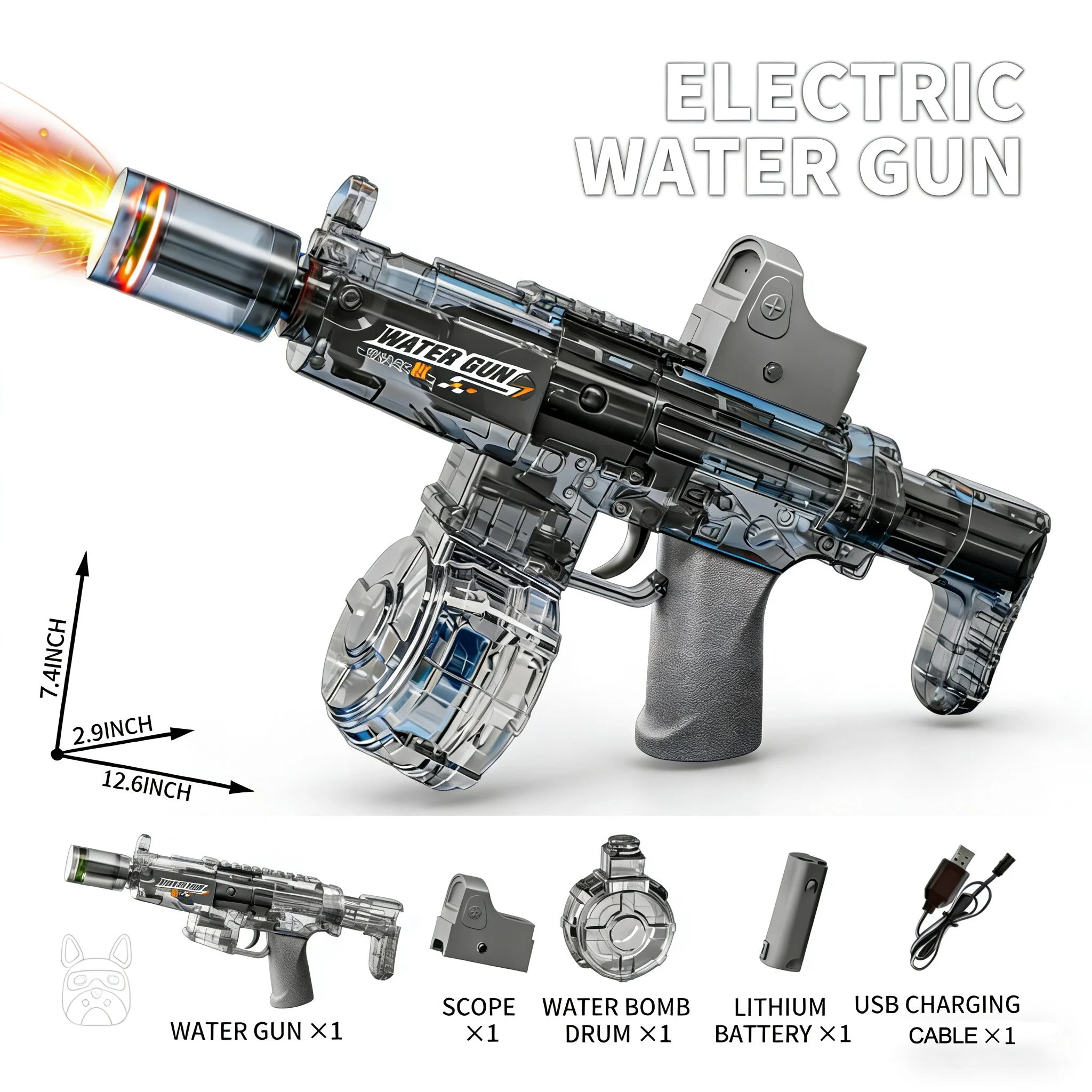 Electric Water Gun Toy with Simulated Firing and Recoil - Automatic Sensor Lights Water Pistol for Kids Summer Beach Play