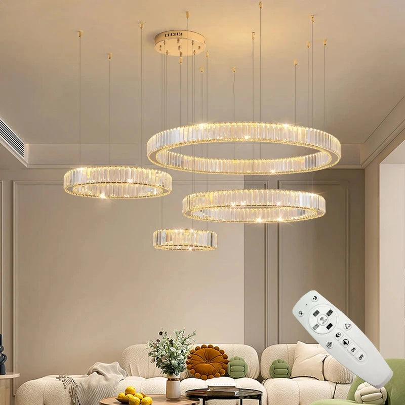 Modern Gold Luxury Crystal LED Dimmable Chandelier Pendant Lamp for Bedroom, Living Room, Hotel & Villa