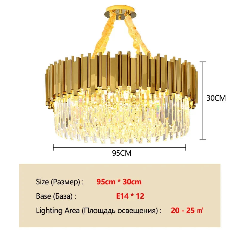 Luxury Modern Gold LED Chandelier K9 Crystal Tricolor Pendant Light for Interior Ceiling Dining & Living Room Bedroom