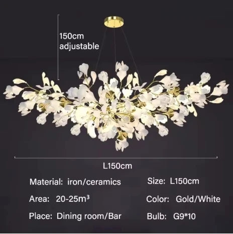 Luxury Ginkgo LED Chandelier Lustre Pendant Light for Living Dining Room Hotel Bar Hanging Fixture Decor