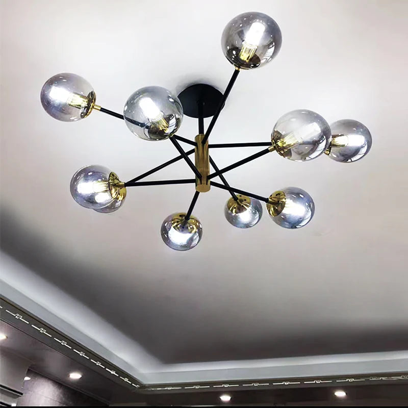 Modern Nordic Glass Ball LED Pendant Chandelier - Black Retro Vintage Loft Home Decor Lamp