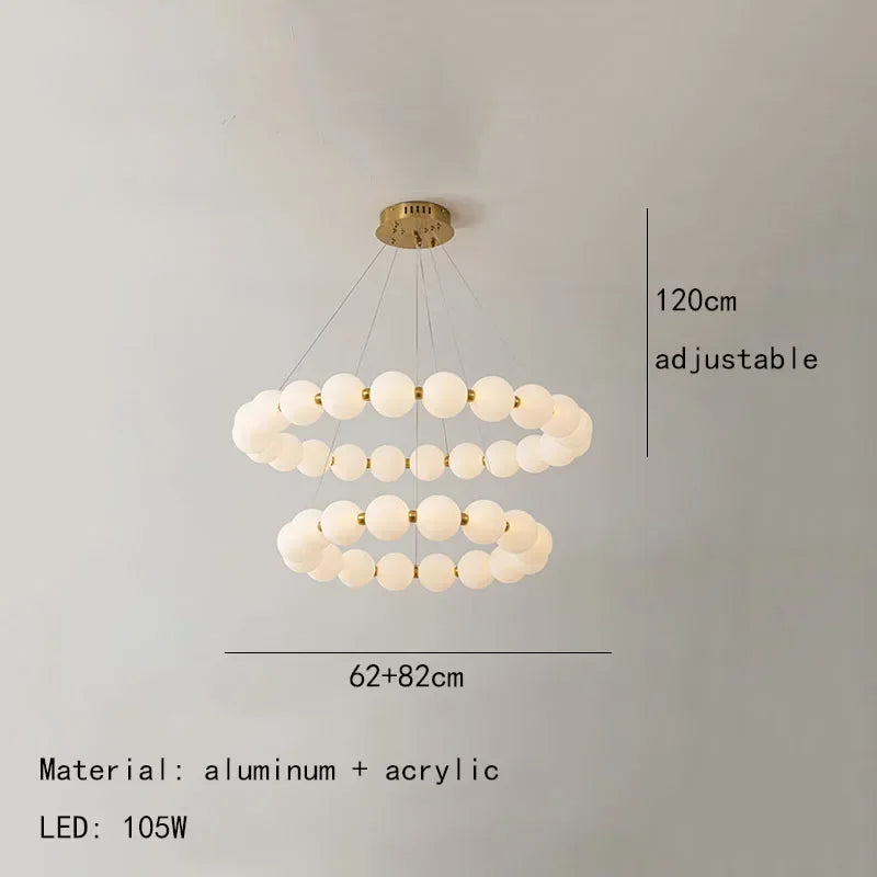 Nordic Modern Luxury LED Chandelier - Cream Pearl Circle Pendant Light for Living Room, Dining & Bar