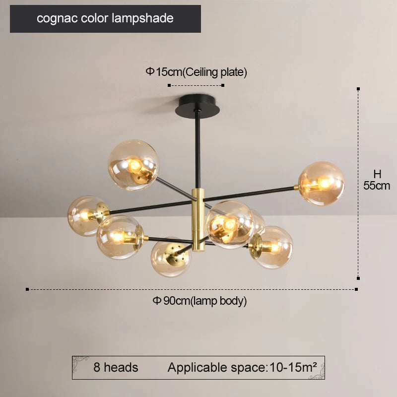 Modern Nordic Glass Ball LED Pendant Chandelier - Black Retro Vintage Loft Home Decor Lamp