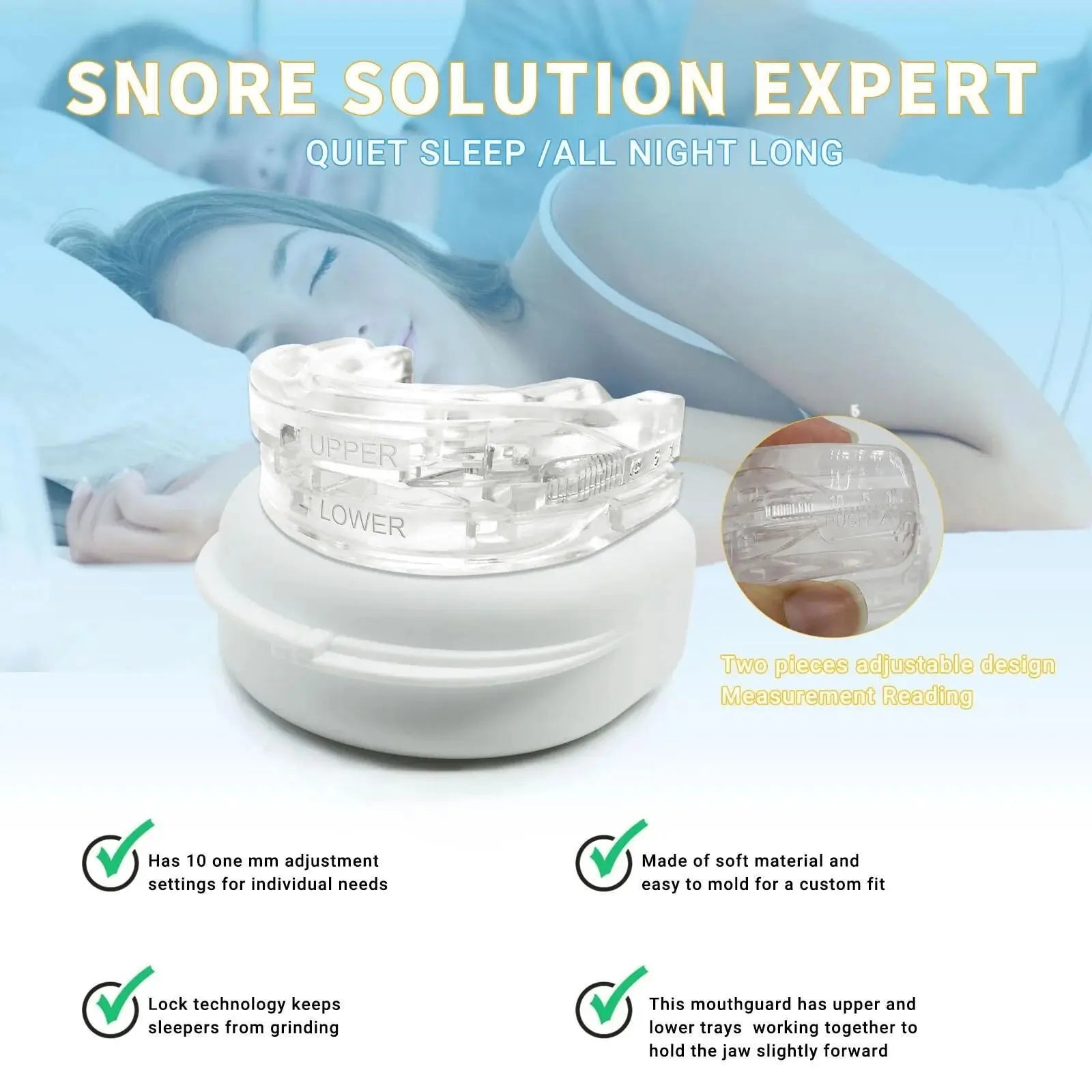 Adjustable Anti-Snoring Mouth Guard Mouthpiece for Bruxism Snoring Stopper Sleep Device Comfortable Fit