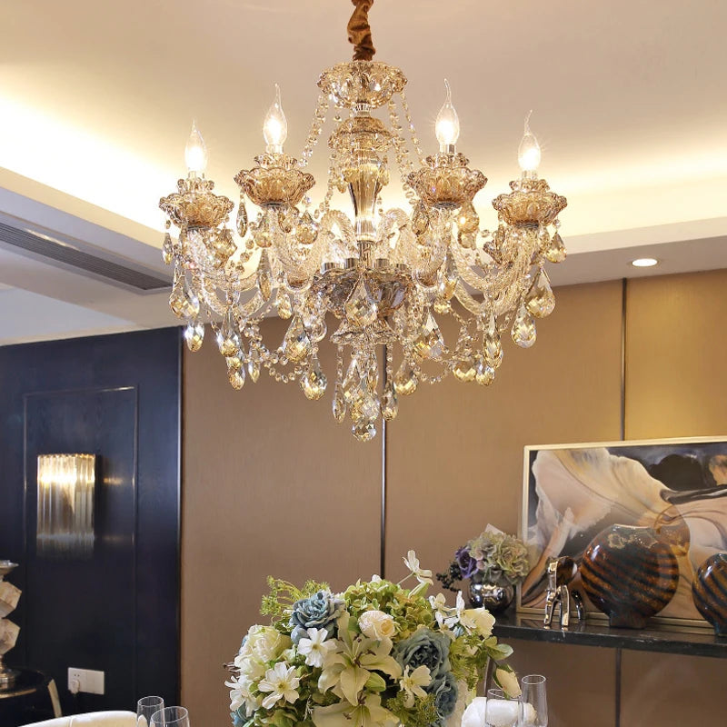 Luxury Home Crystal Chandelier Villa LED Ceiling Pendant Light for Living Room Hanging Fixture Decor