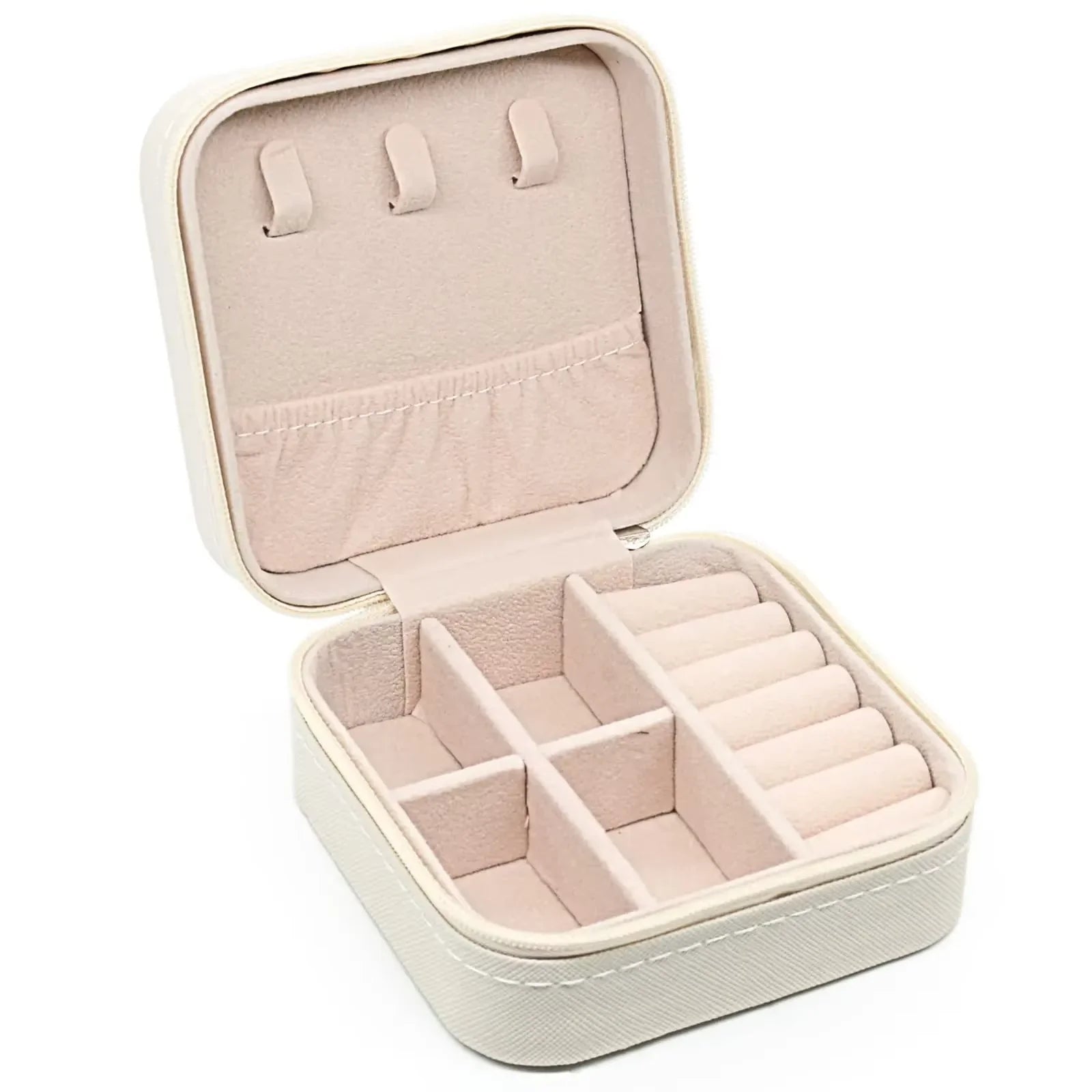 Portable Palm Jewelry Box - Zipper Flip Cover Ring and Earring Storage Box for Travel and Pearls