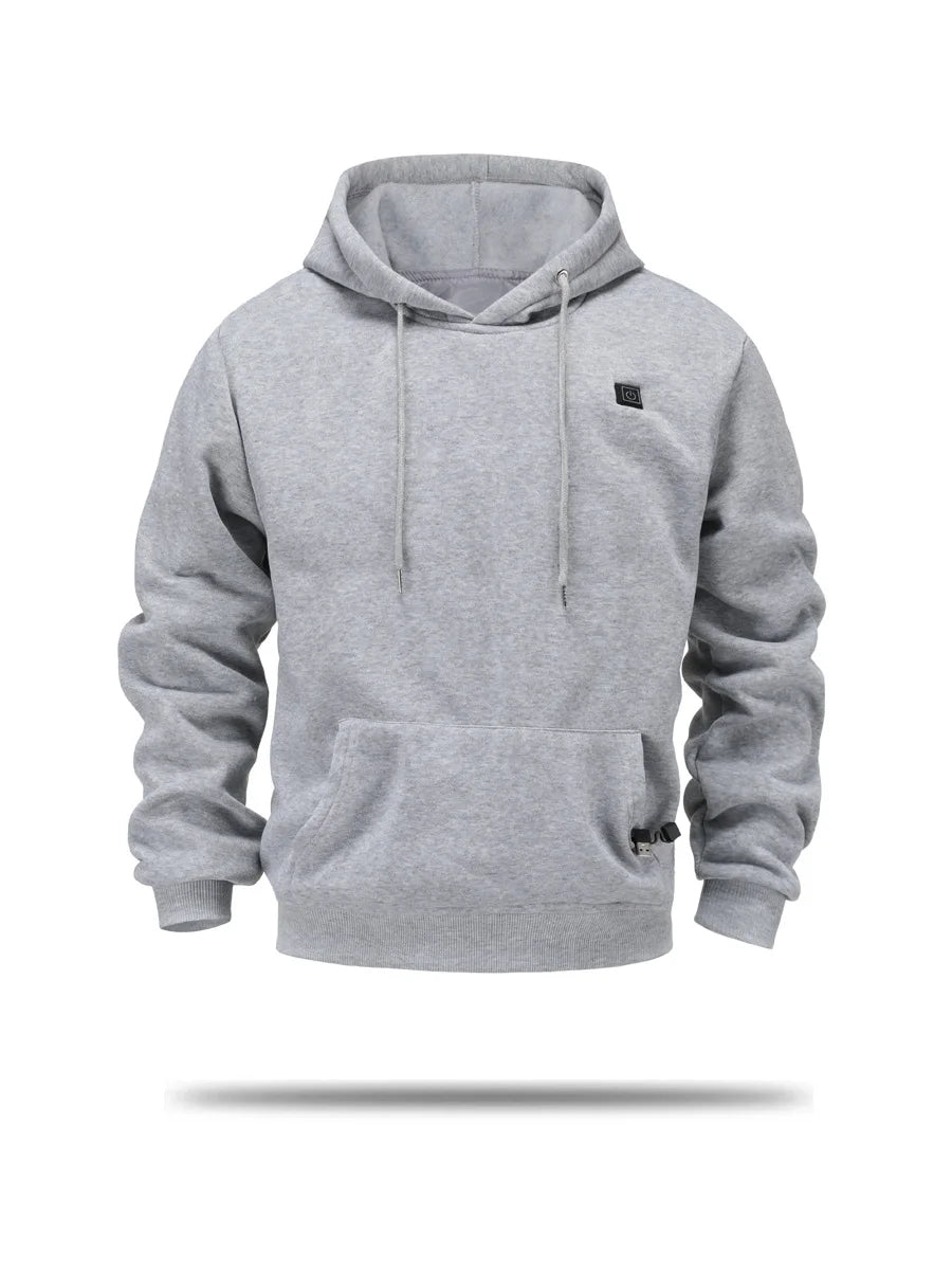 Men's USB Heated Jacket Winter Electric Heating Sweatshirt with Hood Warm Rechargeable Thermal Clothing for Outdoor Sports & Skiing