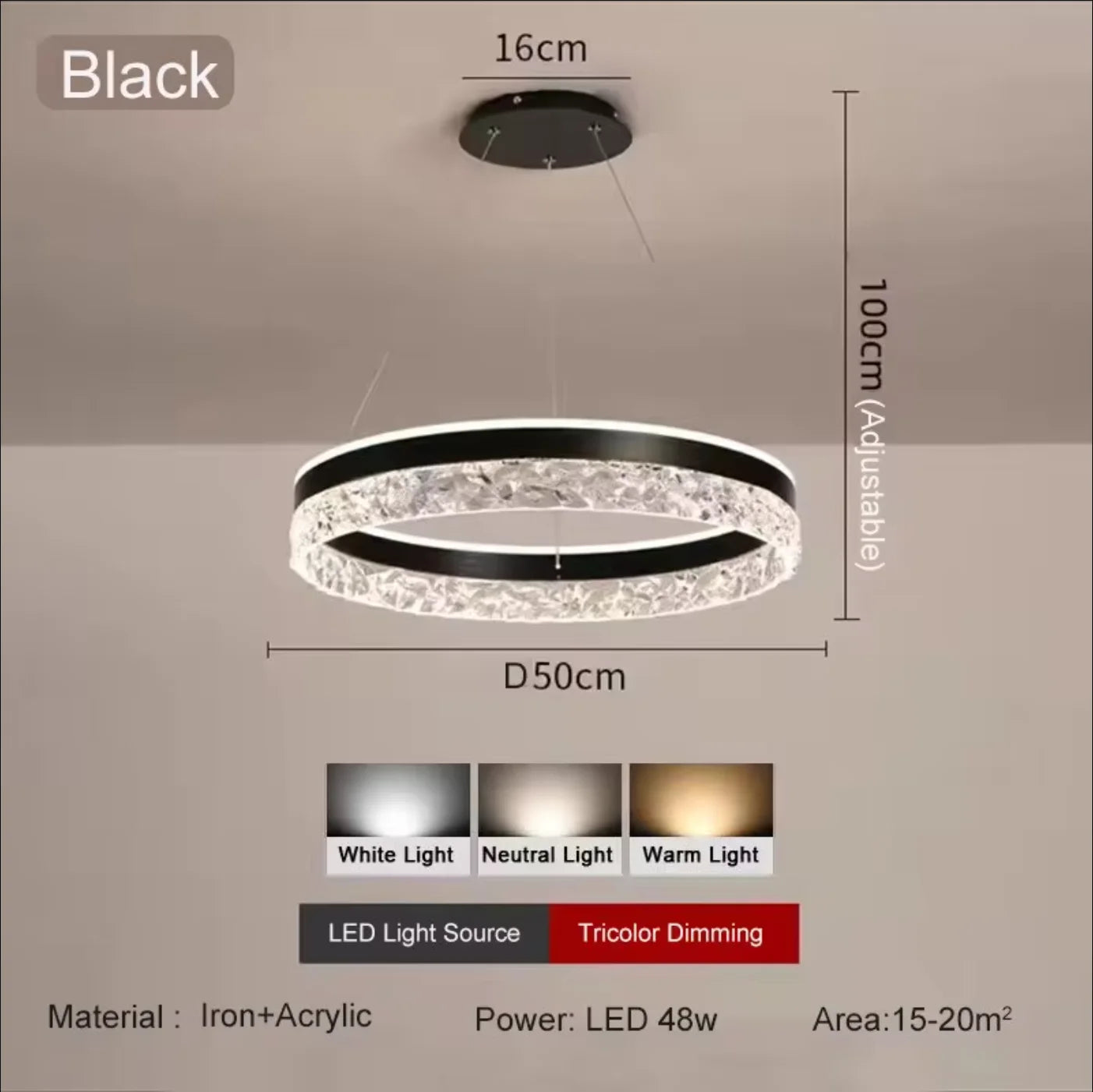 Simple Modern Ceiling Chandelier - Adjustable 3-Color LED Indoor Lighting for Living Room, Dining Room and Bedroom Decor