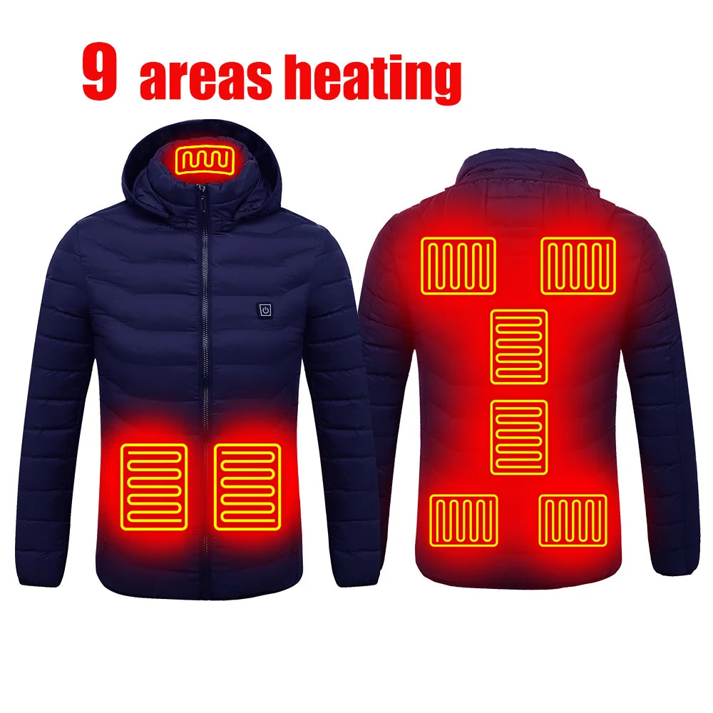 Men's Heating Jacket 21-Zone Four-Switch Control USB Electric Heated Coat Self-Heating Vest Thermal Warm Winter Coat