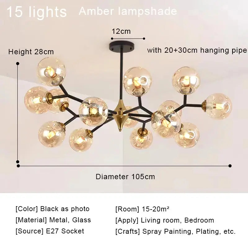 Nordic Glass Ball Modern LED Ceiling Chandelier Pendant Light for Living Room, Bedroom & Kitchen