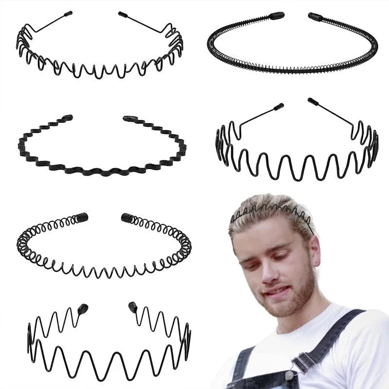 Unisex Black Metal Wavy Headband - Invisible Non-Slip Sports Hairband and Bangs Holder Hair Accessory