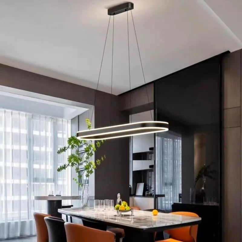 Modern White LED Chandelier Lights - Long Pendant Lamp for Living Room, Dining Room, Bedroom and Hall Decor
