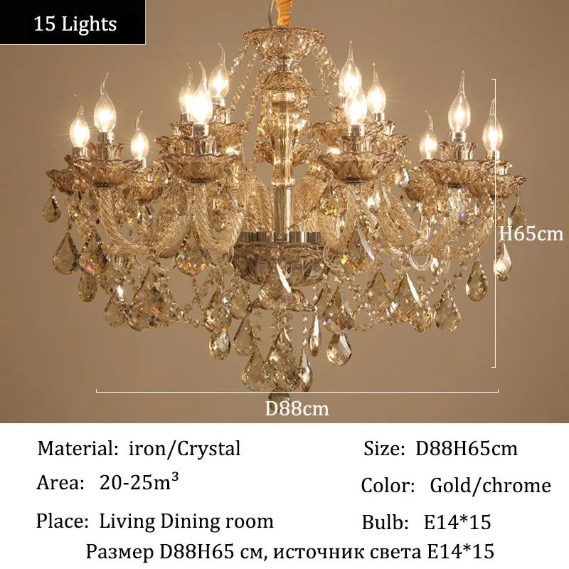 Luxury Home Crystal Chandelier Villa LED Ceiling Pendant Light for Living Room Hanging Fixture Decor