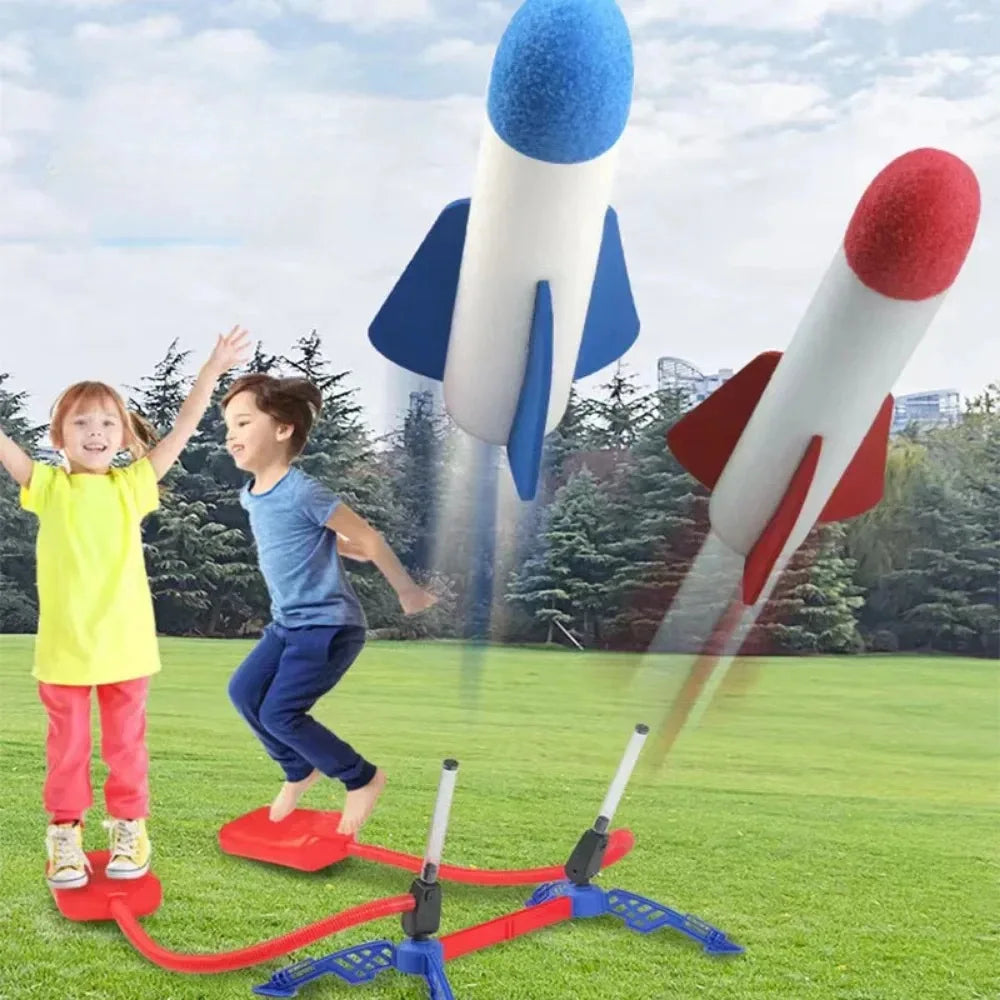 Kids Outdoor Foot Pump Rocket Launcher Air Powered Soaring Rocket Jump Game Children Toy Gift