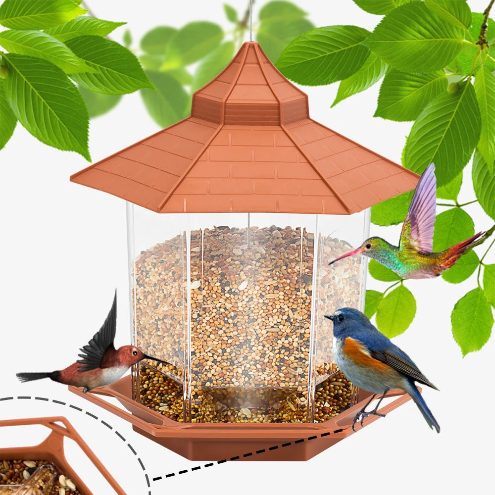 Automatic Bird Feeder Hanging Gazebo Outdoor Multi-Hole Nut Feeding House Bird Food Container