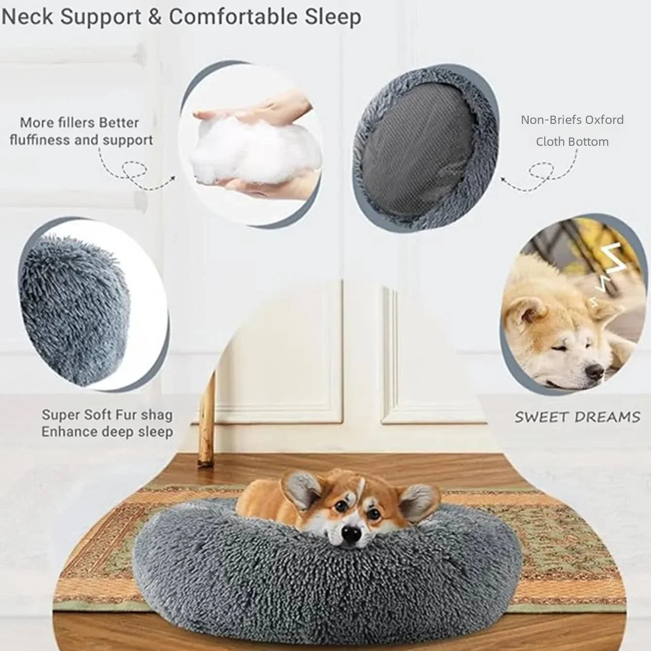 Round Pet Bed for Large Dogs Super Soft Cat Bed Plush Dog House for Medium Dogs Winter Warm Sleeping