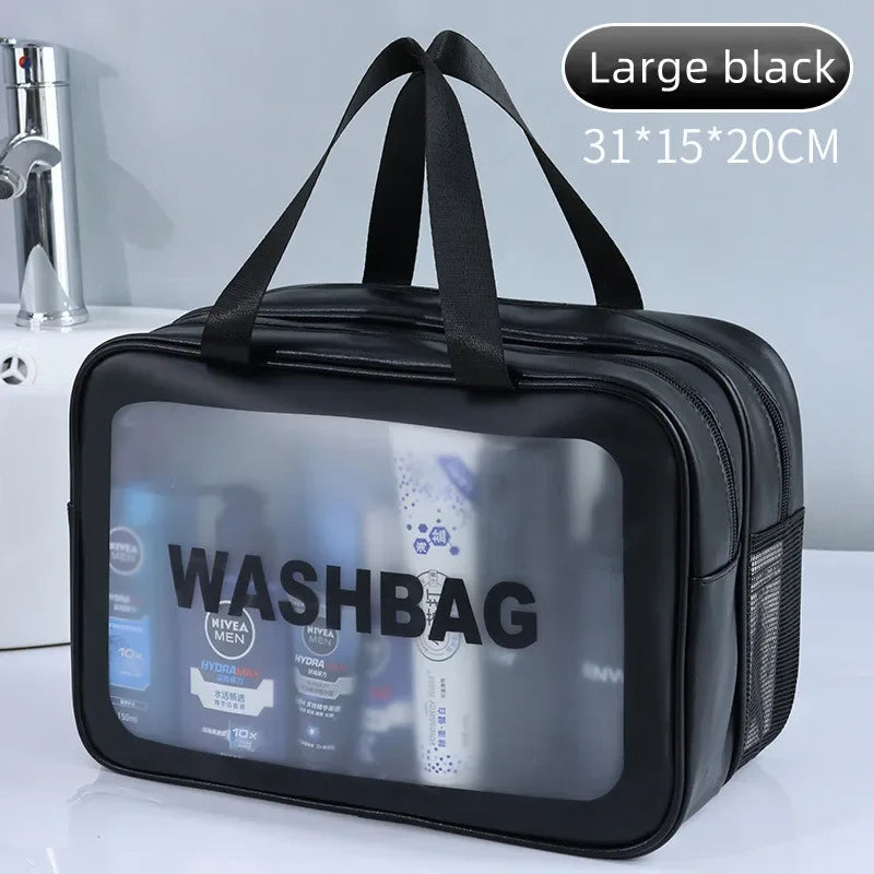 Dry-Wet Separation Transparent PU Makeup Bag, Portable Cosmetic Storage & Washing Bag for Travel Fitness Swimming
