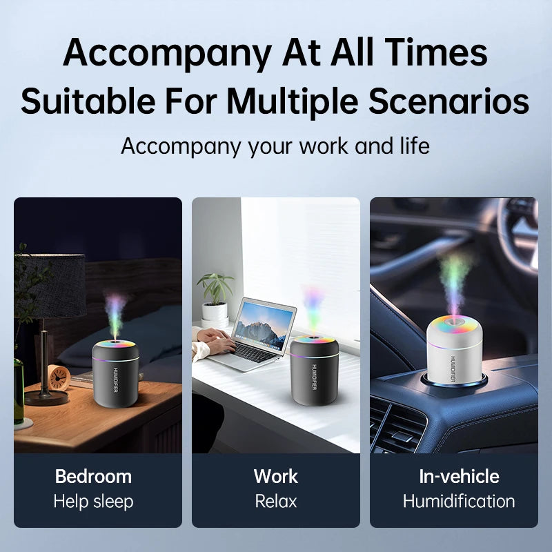 Mini Air Humidifier USB Electric Aroma Diffuser Essential Oil Purifier Aromatherapy Mist Maker with Lights for Car Home Bedroom