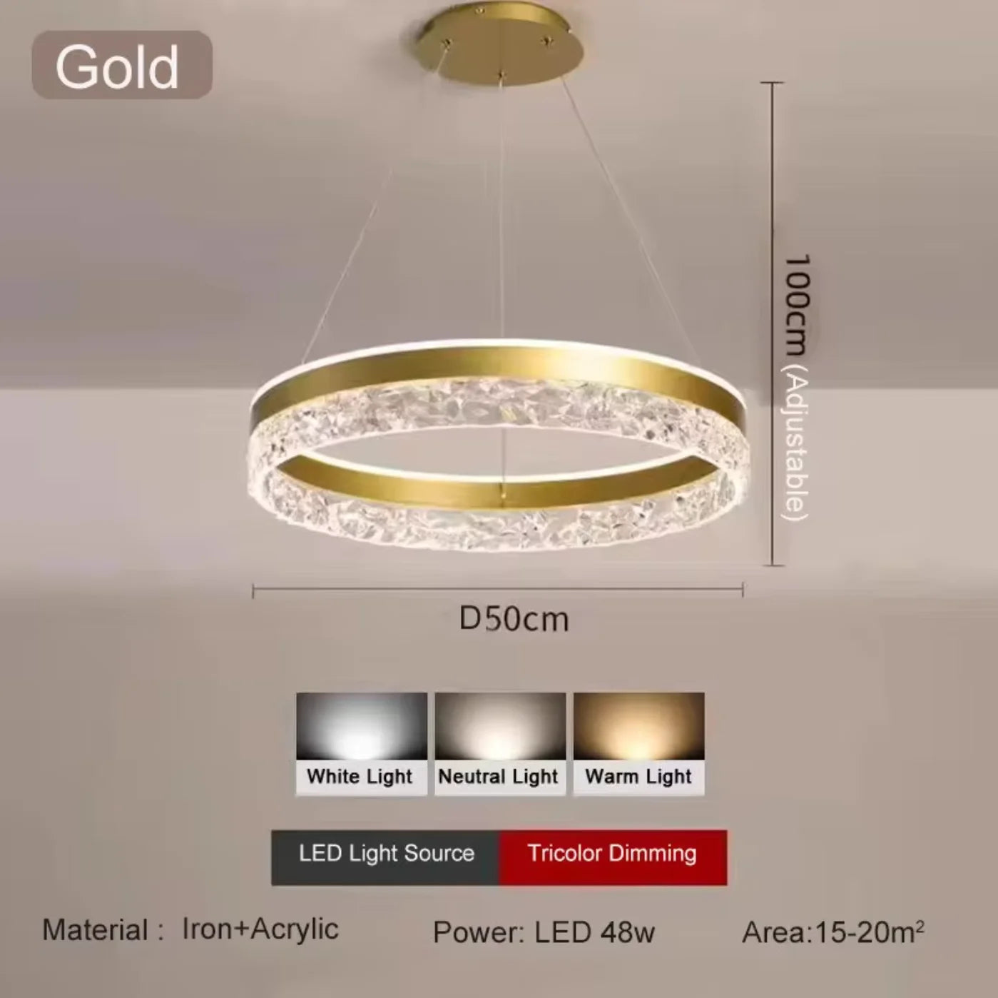 Simple Modern Ceiling Chandelier - Adjustable 3-Color LED Indoor Lighting for Living Room, Dining Room and Bedroom Decor