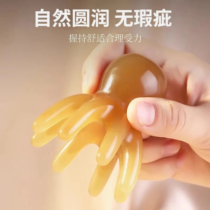 Octopus Resin Scalp Massage Comb - Meridian Scraping Acupuncture Gua Sha Brush for Fatigue Relief