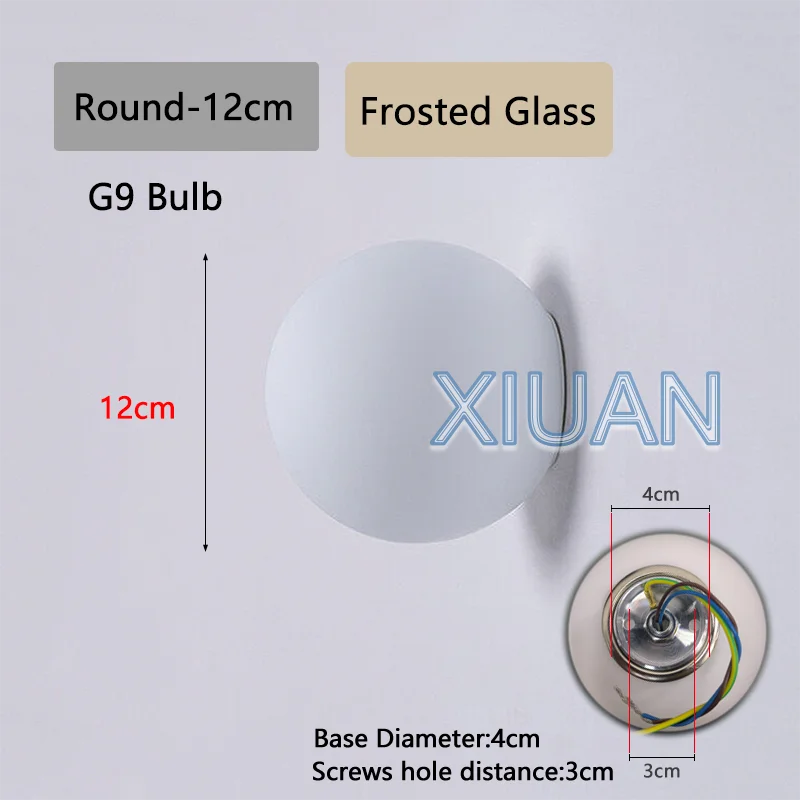 Concealed Base Glass Wall Lamp - French Bauhaus Milky White Round Ball Light for Bedside & Bathroom Mirror