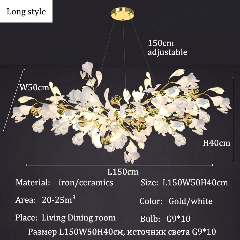 Modern Ceramic Chandelier Ginkgo Biloba Design for Home Villa Living Room Pendant Lamp Hanging Fixture