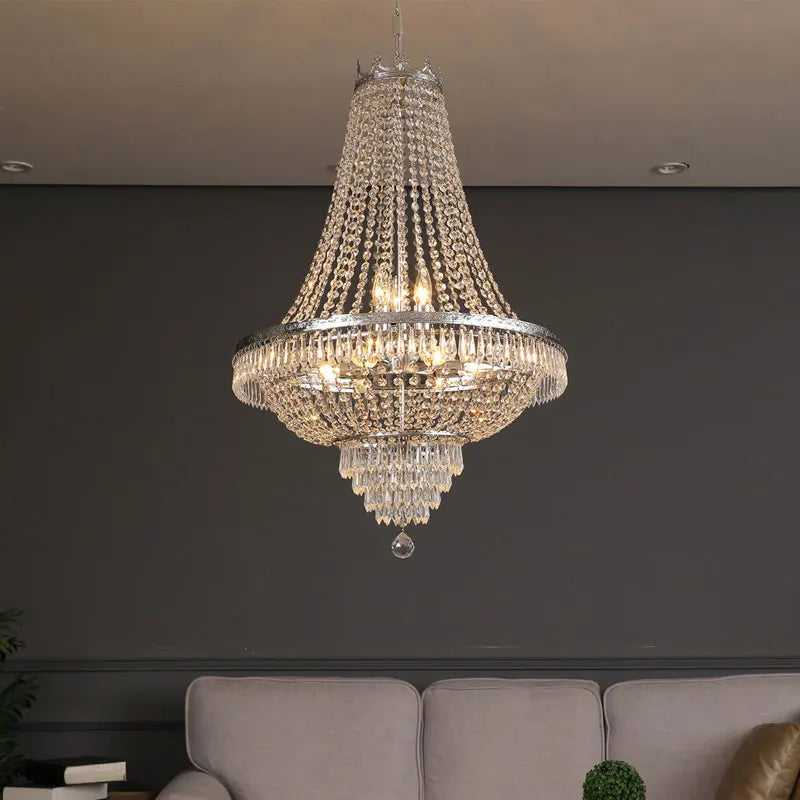 Luxury LED Crystal Pendant Chandelier for Living Room Hotel Lobby Villa High Ceiling Staircase European-Style