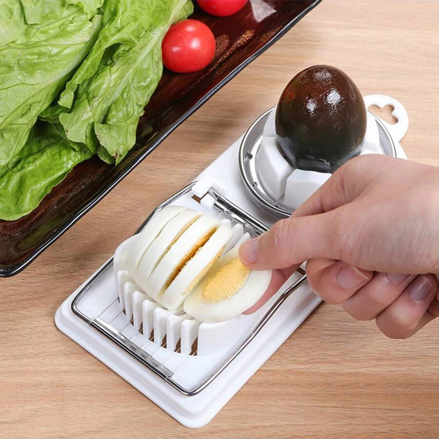 Multifunctional 2-in-1 Stainless Steel Wire Egg Cutter with PP Base - Kitchen Accessory Tool