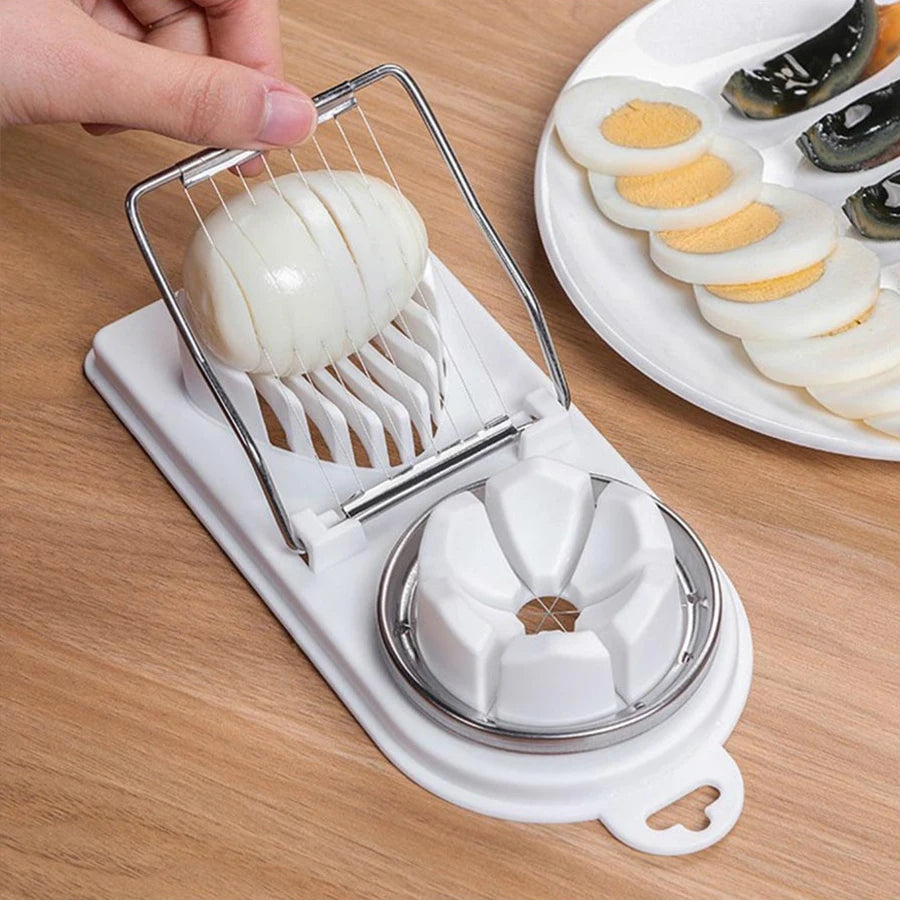Multifunctional 2-in-1 Stainless Steel Wire Egg Cutter with PP Base - Kitchen Accessory Tool